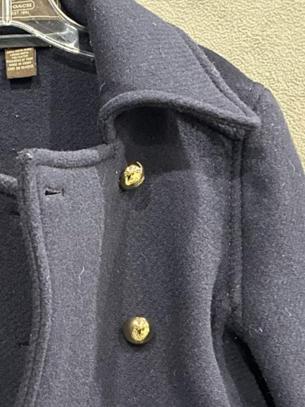 Coach New York Navy Blue Wool Double Breasted Peacoat Gold Buttons - 8 - Picture 7 of 7
